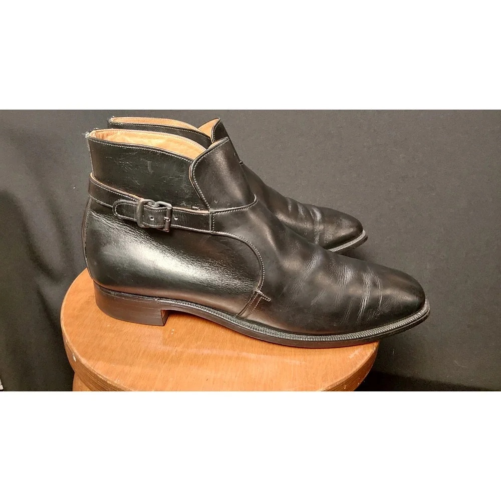 VTG 1970s Tweed Cheaney Church's England Black Leather Jodhpur Boots 11 9843B